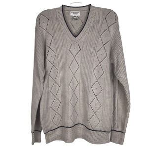 Carroll Reed Vintage Sweater V-Neck Open Knit Linen Cotton Blend Tan Size Medium